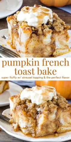 pumpkin french toast bake with whipped cream on top