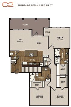 the floor plan for a two bedroom apartment with an attached bathroom and living room area