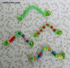 the caterpillars are all made out of plastic beads and eyeballs for decoration