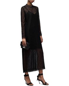 AllSaints Katlyn Lace Dress | Zappos.com Spring Midi Dress By Allsaints, Chic Allsaints Midi Dress For Spring, Chic Allsaints Spring Midi Dress, Allsaints Chic Spring Midi Dress, Chic Spring Midi Dress By Allsaints, High Neck Lace Dress For Evening, Allsaints Spring Midi Dress, Fall Maxi Dress With Lace Trim, Maxi Dress With Lace Trim For Fall