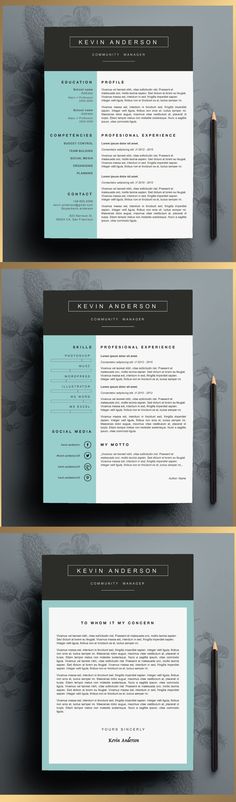 three different types of resumes on top of each other, one is blue and the other has black