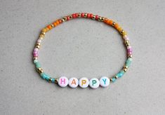 Rainbow Letter Beads Necklace For Summer, Summer Rainbow Letter Beads Necklaces, Playful Rainbow Beaded Necklaces With Letter Beads, Rainbow Letter Beads Bracelets, Playful Rainbow Jewelry With Letter Beads, Happy Bracelet, Bracelets Summer, Summer Jewelry Trends, Accessories Boho