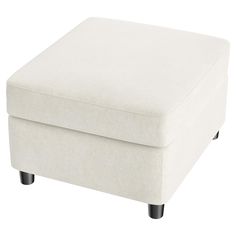 a white foot stool with black legs