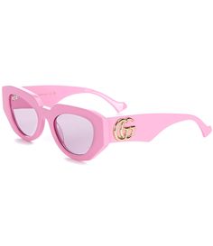 From Gucci&#x2C; these sunglasse feature:Acetate frameGeometric shapeSolid lensNot Rx ableNon-polarizedApprox. 51mm lens- 20mm bridge- 145mm templeImported. Pink Gucci Sunglasses, Gucci Stuff, Bulgari Sunglasses, Gemma Styles, Geometric Sunglasses, Pink Glasses, Flower Branding, Sunglasses Pink, Heart Glasses