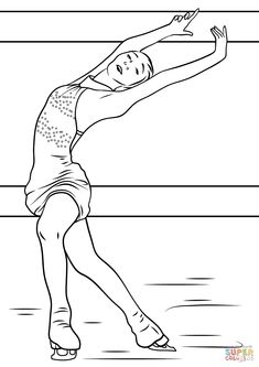 a woman is skating on the ice rink coloring pages for kids and adults to color