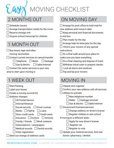 a moving checklist with the words, easy moving checklist