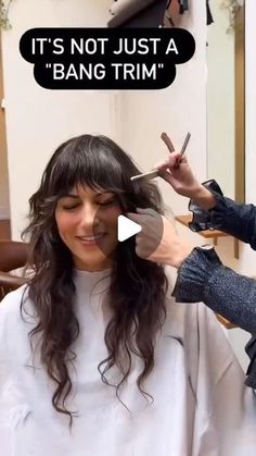 Jayne Matthews on Instagram: "We've been having a lot of conversations/ debates at my salon about bang trims. There's always been this understanding in our industry that "just a bang trim" means it's just a tiny bit of no big deal hair. Like an afterthought. Here's the deal. Bangs are the entire length of hair that grows from the top of your head down in front and on the sides of your face. Even if they are completely grown long they are still your bangs. It's a specific section of hair that happens to be the one that frames your beautiful face! Which means it's the most important And takes probably the most thought and work. Personally, I don't really believe in Bing trends. I always find I need to blend at least the top crown layers into them so it's not heavy and flat on top with a new Blend Bangs Into Long Hair, Long Hair With Bangs Before And After, Bangs For Round Faces Long Hair, Blend Bangs Into Hair, French Haircuts For Women, Long Haircut For Long Face, Thick Full Bangs, Style Bottleneck Bangs, Makeup With Bangs Hair