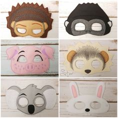 four different masks with animals on them