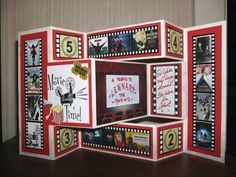 an accordion made out of movie memorabilia with pictures and numbers on it's sides