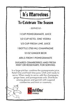 the menu for it's marvelous to celebrate the season