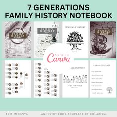 the 7 generations family history notebook is shown with an image of trees and other items