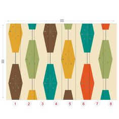 an image of a pattern with different colors and shapes on the same wallpaper, as well as numbers