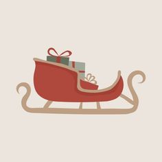 a sleigh with presents wrapped in red ribbon and bows on it's back