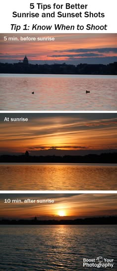 sunsets and sunset shots are shown in this poster