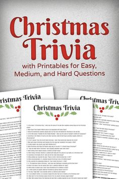 christmas trivia with printables for easy, medium and hard questions on the front cover