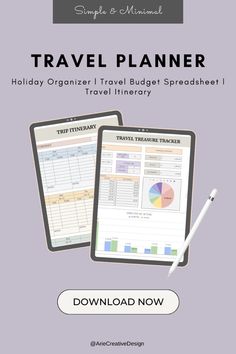 the travel planner is shown on top of an ipad and next to it are two notebooks