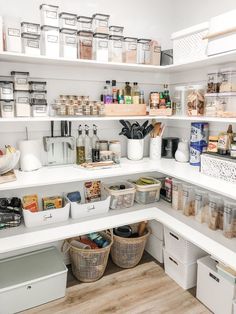 an organized pantry with lots of food items