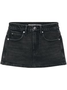 black cotton-lyocell blend denim logo patch to the rear mid-rise belt loops concealed fly and button fastening classic five pockets straight hem Farfetch Clothes, Black Mini Skirt Denim, Area Clothes, Black Skirt Denim, Black Jeans Skirt, Jean Skirt Black, Alexander Wang Skirt, Denim Skirt Black, Alexander Wang Top