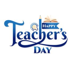 happy teacher's day with an open book and a pencil on the top of it