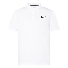 the nike polo shirt is white and black