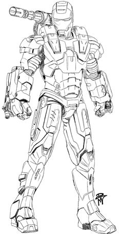 an iron man coloring page with the outlines in place to make it look like he is