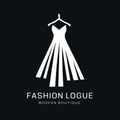 the logo for fashion boutique with a white dress on a hanger and black background