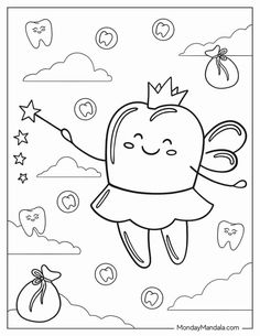 a cartoon character flying through the sky with teeth and stars on his head, while holding a