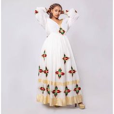 Modern Habesha Dress Handwoven Habesha Kemis Simple Traditional Dress Eritrean Dress ሀበሻ ቀሚስ ሀበሻ ልብስ Modern Habesha Dress, Eritrean Dress, Habesha Dress, Habesha Kemis, Traditional Dress, Intricate Designs, Metallic Thread, Intricate Patterns, Smooth Texture