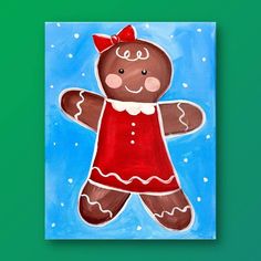 a painting of a brown teddy bear wearing a red dress