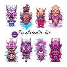 the pixelated - set includes five different monsters