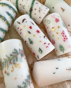 some white and green christmas themed nail polishes