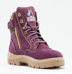 Steel Blue Women's Southern Cross Side Zip Steel Toe Work Boot - Purple - 892861 4 / Wide / Purple - Overlook Boots Blue Round Toe Boots For Outdoor Work, Womens Work Boots, Southern Cross, Steel Toe Boots, Steel Toe Work Boots, Blue Boots, Safety Boots, Work Boot, Boot Types