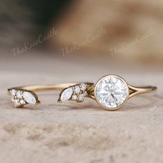 three different types of engagement rings on top of each other, one with a diamond in the middle