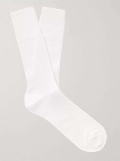 Shop MR P. Ribbed Cotton-Blend Socks, Explore the latest in-season MR P. collection today on MR PORTER White Tube Socks, White Long Socks, Mr P, White Socks, Socks For Men, Long Socks, Calf Socks, Tube Socks, White Sock