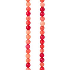 an orange and red beaded necklace on a white background