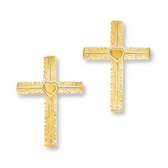 These 14K yellow gold cross earrings are a beautiful way to show your faith. A satin finish completes the look. The polished earrings are secured with friction backs. Gold Cross Earrings, Pearl Diamond Jewelry, Cross Jewelry Necklace, Fan Jewelry, Gold Stock, Jewelry Education, Jewelry Advice, Kids Holiday Gifts, Chocolate Diamonds