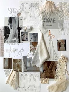 a collage of wedding gowns and accessories