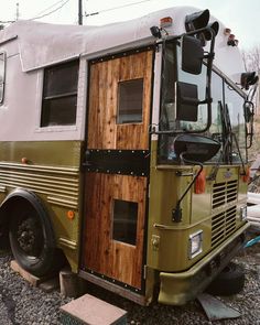 an old bus has been converted into a mobile home