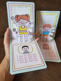 two children's handmade cards with pictures of them