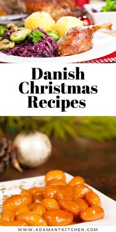 danish christmas recipe with carrots and broccoli on a white plate next to other food