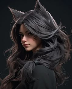 a woman with long black hair wearing a cat mask