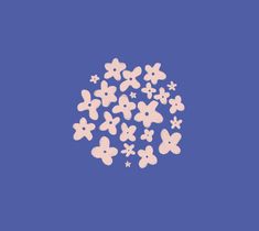 a bunch of small pink flowers on a blue background