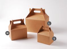 three brown boxes are shown with labels on them