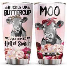 two cups that have pictures of cows on them