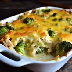 a casserole dish with broccoli and cheese