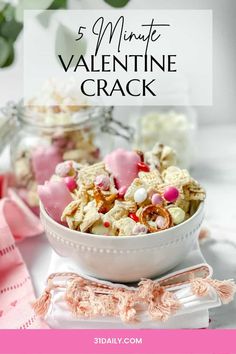 Valentine's Day Crack is a 5 minute, quick and easy, sweet and salty Chex snack mix that's easy for last-minute Valentine treats and pretty enough for gifts. Perfect in pink and red for the season! Vday Activities, Homemade Hostess Gifts, Salty Chex Mix, Valentine Baking, Chex Snack Mix, 31 Daily, To My Valentine, Valentines Snacks, Valentines Baking