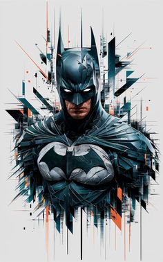 the batman movie poster is shown with an artistic design and color splashing on it