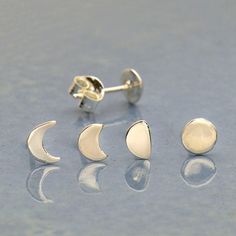 Sterling Silver Moon Phase Post Earring Set - Poppies Beads n' More Phase Of The Moon, Waning Moon, 4 Earrings, Earrings Moon, Phases Of The Moon, Moon Studs, Tiny Studs, Tiny Stud Earrings, Stud Set