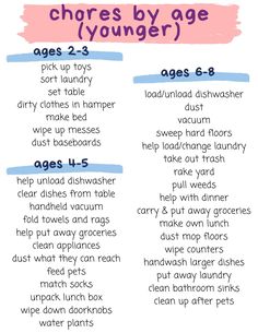 a list of chores by age for the young child to use in their playroom