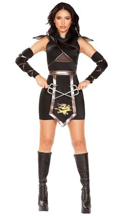 Warrior Princess Costume, Techno Clothes, Mesh Panel Dress, Dragon Warrior, Arm Cuffs, Ninja Warrior, Costume Store